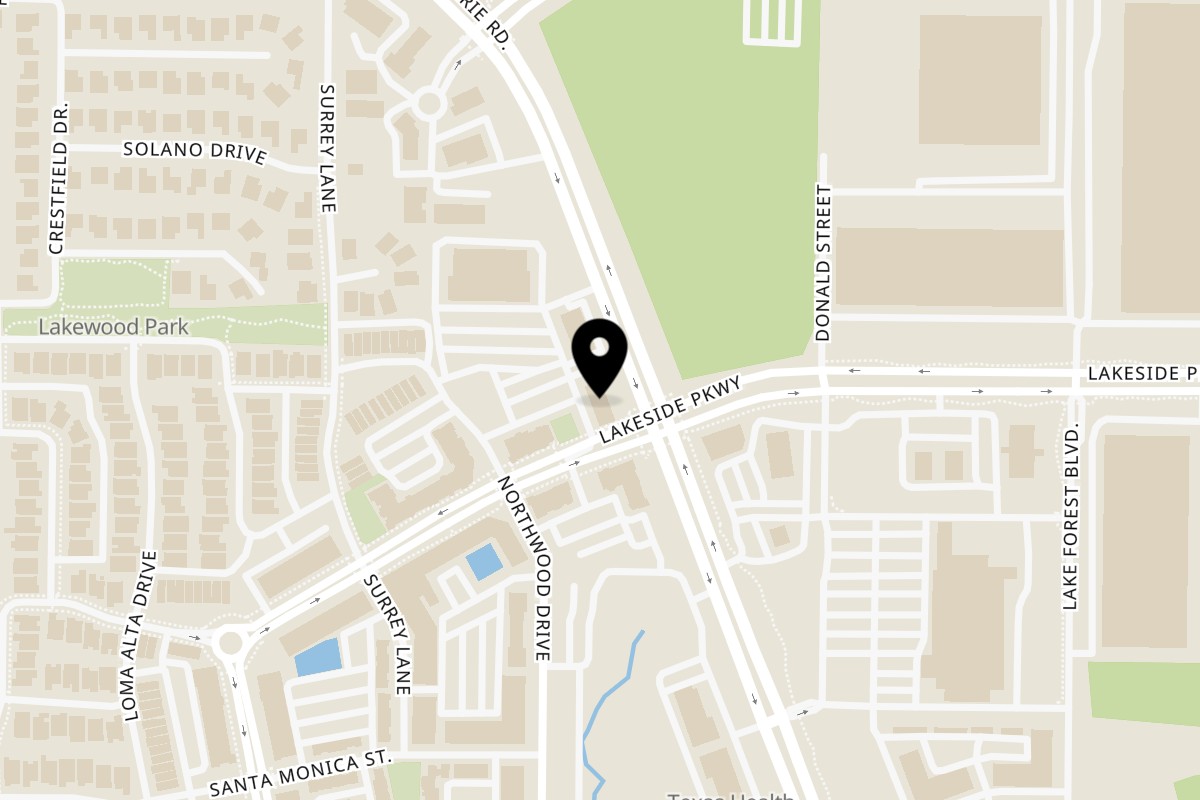 Map showing the location of VIVO Pizzeria on 2400 Lakeside Pkwy #2 in Flower Mound